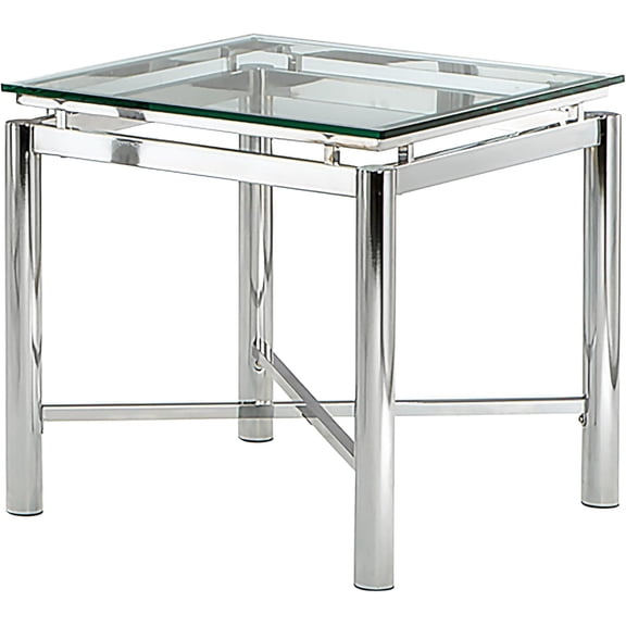Steve Silver End Table, Chrome/Clear, 24"" L x 24"" W x 24"" H, Chrome