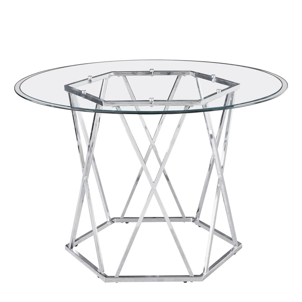 Escondido 48" Round Glass Top Dining Table with Chrome Base