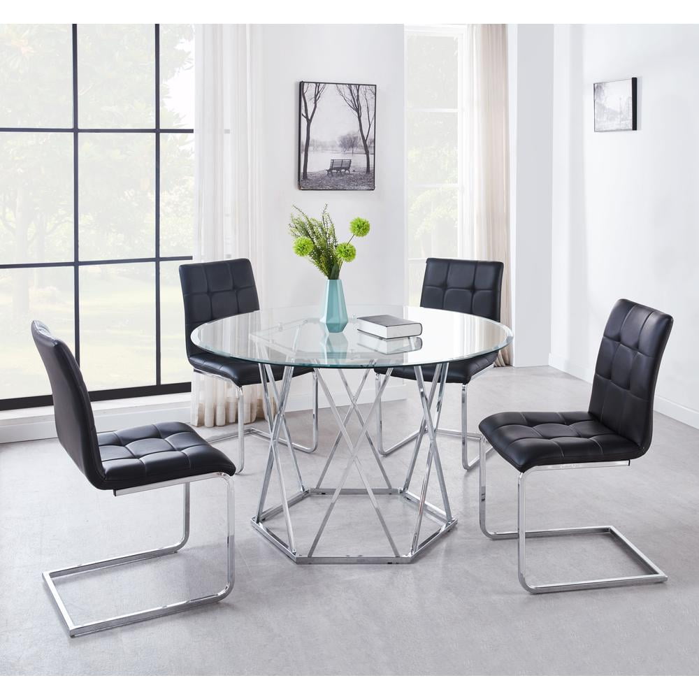 Steve Silver Escondido Glass Top 5-Piece Dining Set with Black Chairs