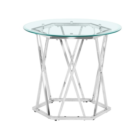 Steve Silver Escondido Round Tempered Glass and Iron End Table in Silver