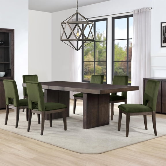 Steve Silver Evan Extendable Dining Table with 4 Emerald Side Chairs