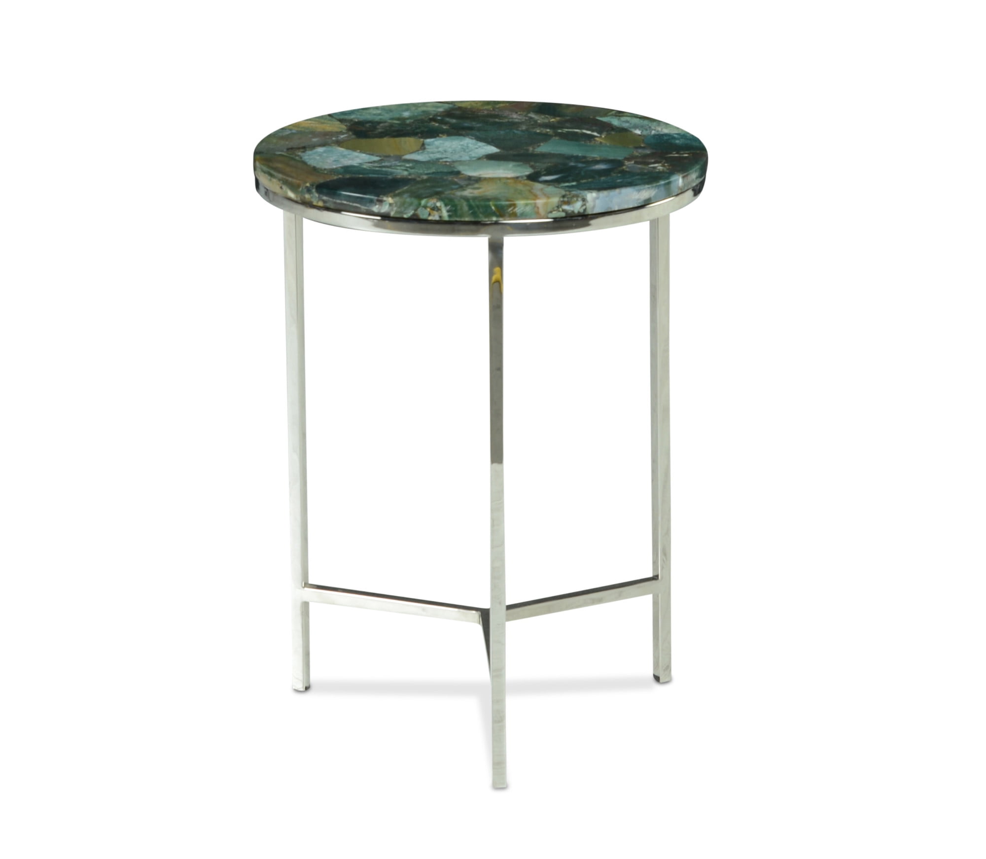 Foster Emerald Jasper Stone and Chrome Round Occasional Table
