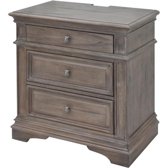 Steve Silver Furniture Highland Park Nightstand, Driftwood Finish, Nickle Hardware, 2 USB Charging Ports, 2 Full Size Drawers & 1 Half Size Drawer, Bedroom, 28" L x 17" D x 29.5" H, Brown