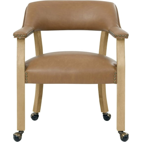Steve Silver Furniture Rylie Dining Upholstered Arm Chair, Castered Captians Chair, Vegan Leather, Nailhead Trim, Office/Dining/or Living Areas, 300lb Capacity, 25.75" L x 26.75" W x 30.75" H, Brown