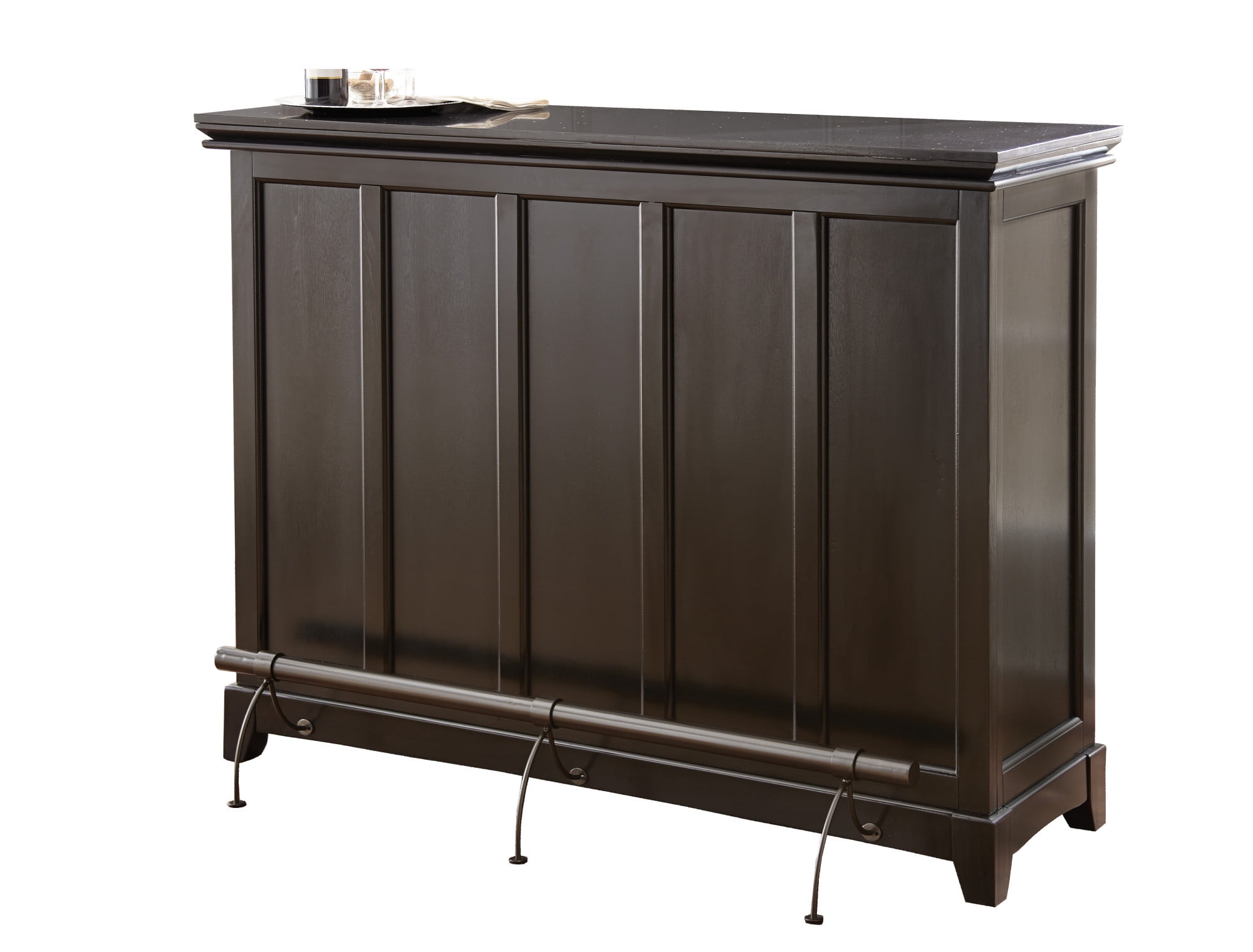 Ebony Black Hardwood Bar with Silverstone Top and Foot Rail