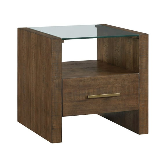 Steve Silver Garland Glass Top End Table, Toffee Finish