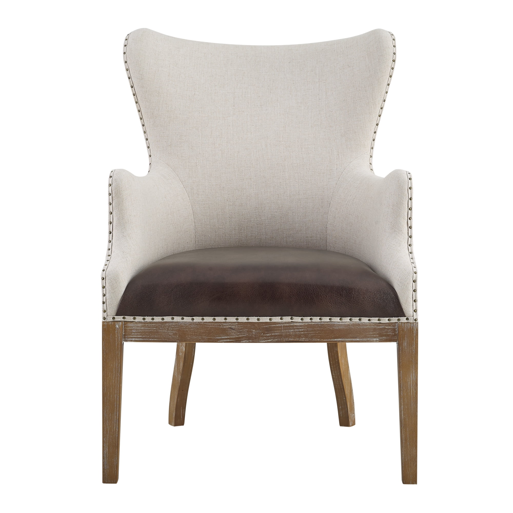 George Two-Tone Wingback Accent Chair in Faux Leather and Oak