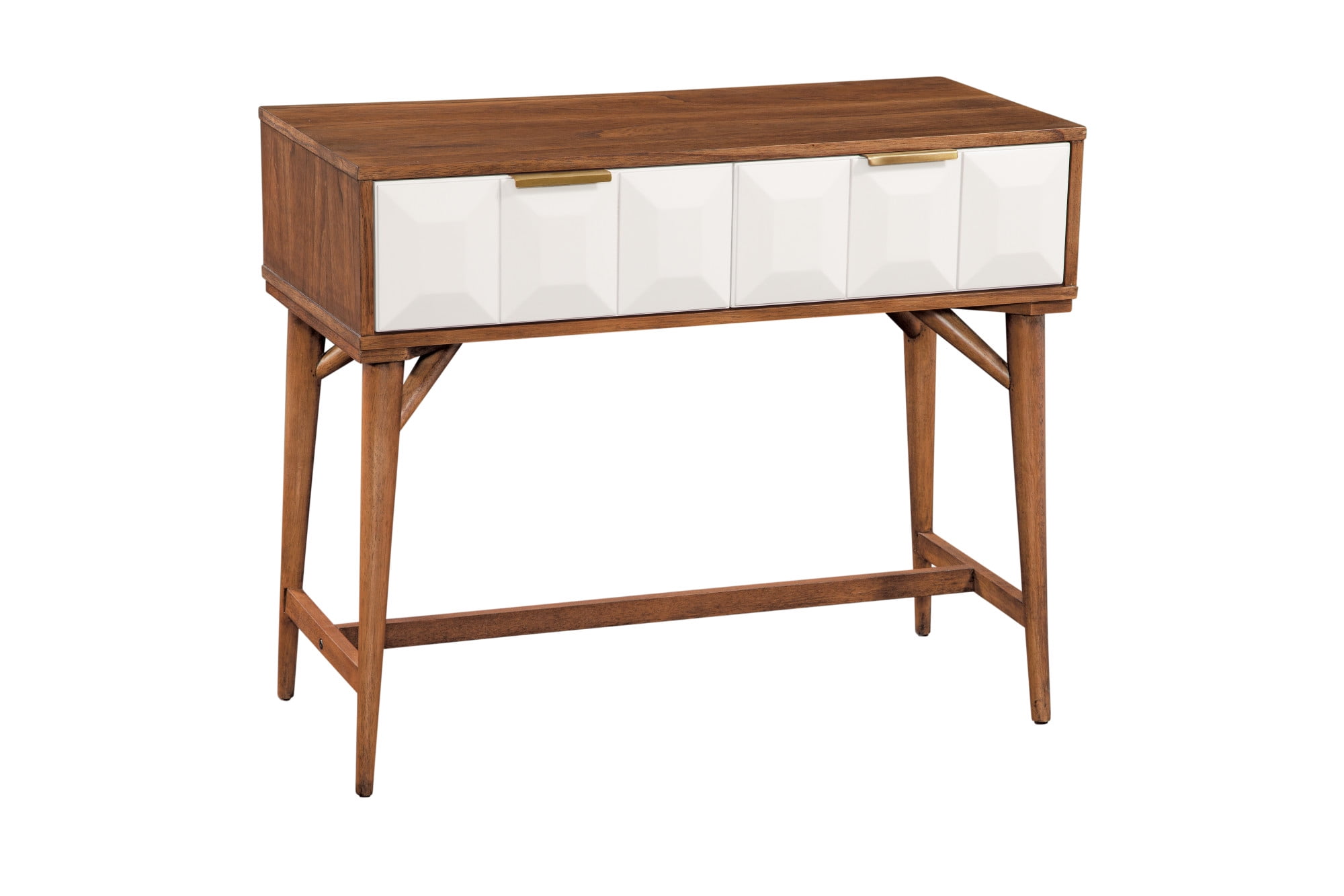 Burnished Walnut Mid-Century Console Table with Storage