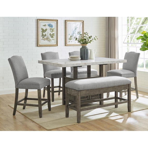 Steve Silver Grayson White Marble and Driftwood 6-Piece Counter Height Set