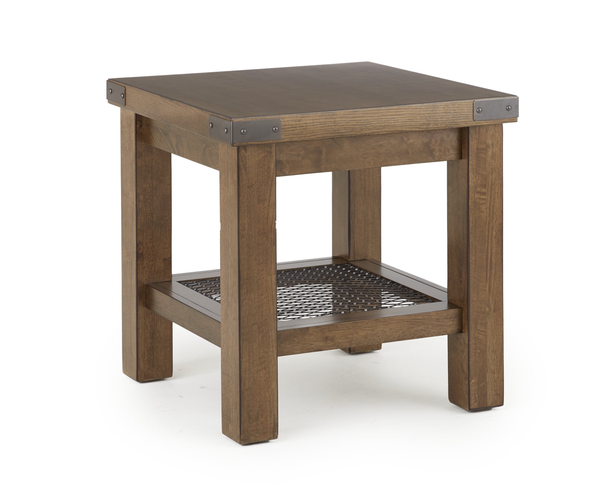 Distressed Oak and Metal Industrial Square End Table