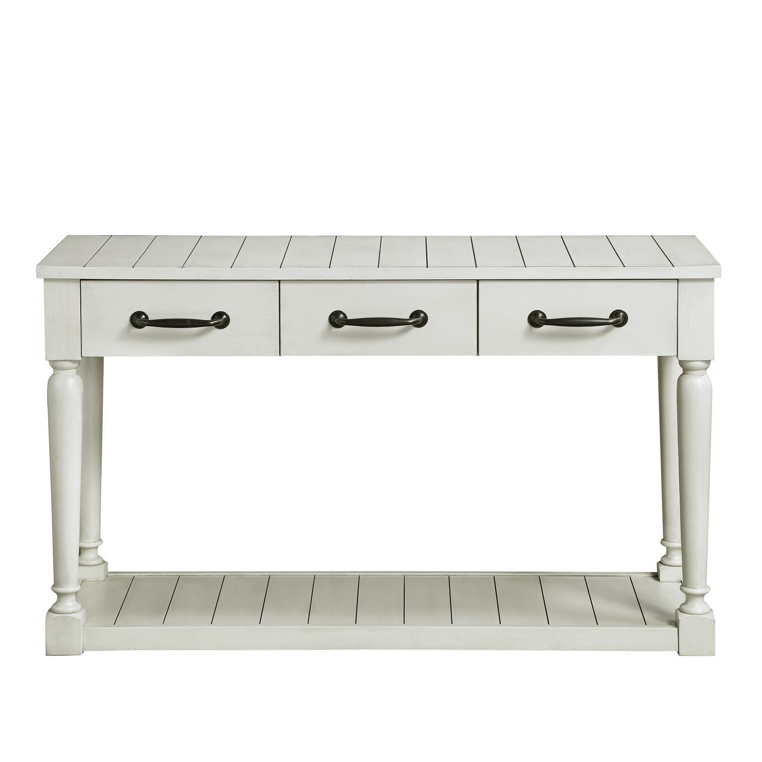 Hemingway Transitional Alabaster White Rectangular Sofa Table with Storage