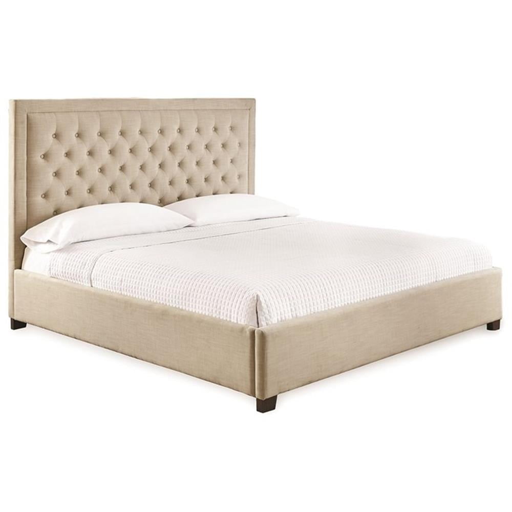 Sand Tufted Upholstered King Bed with Nailhead Trim