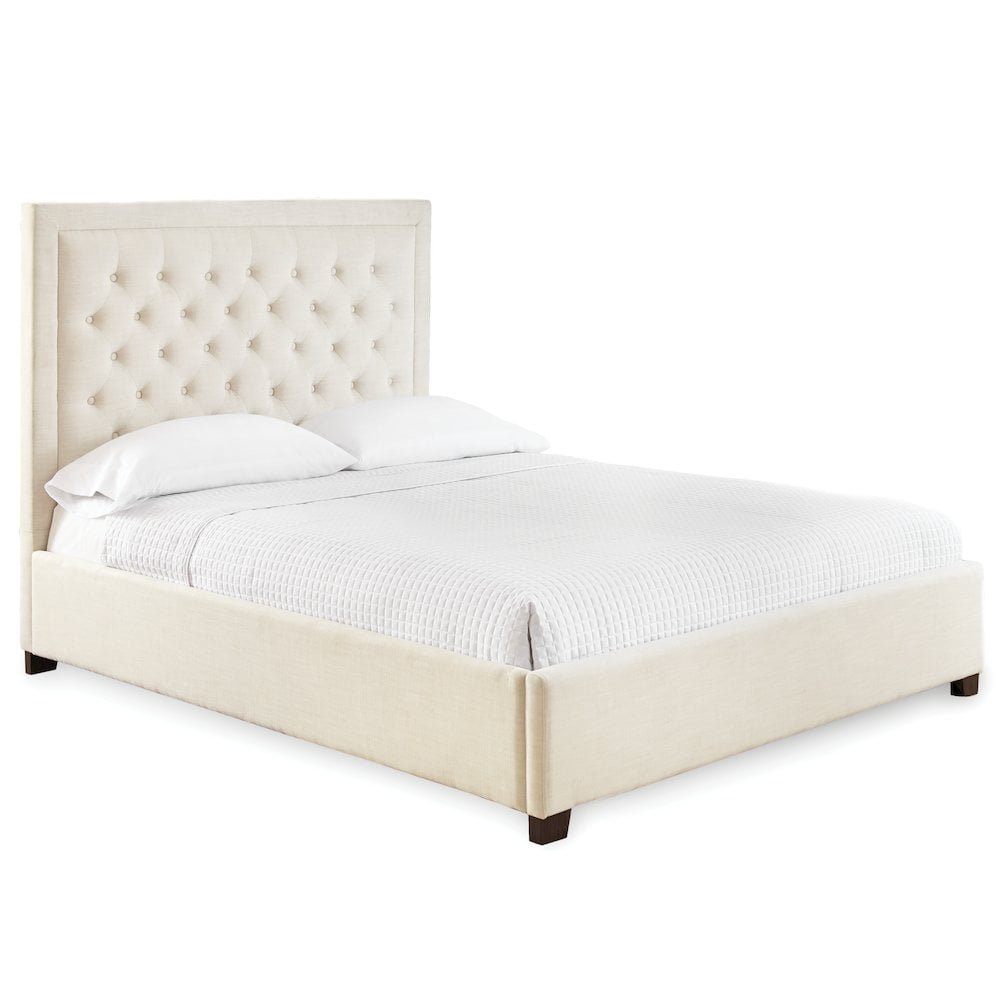 White Tufted Upholstered Queen Bed with Nailhead Trim