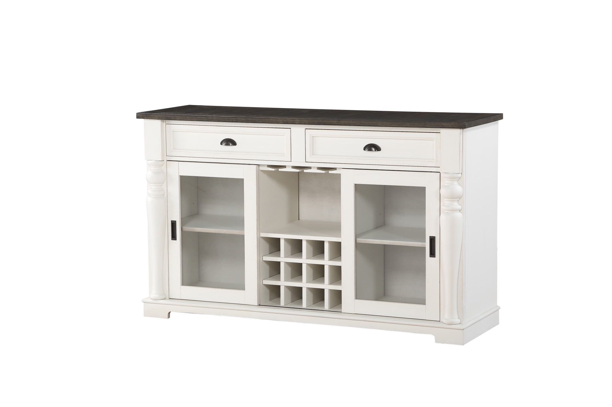 Ivory Mocha Transitional 60" Farmhouse Sideboard with Wine Storage