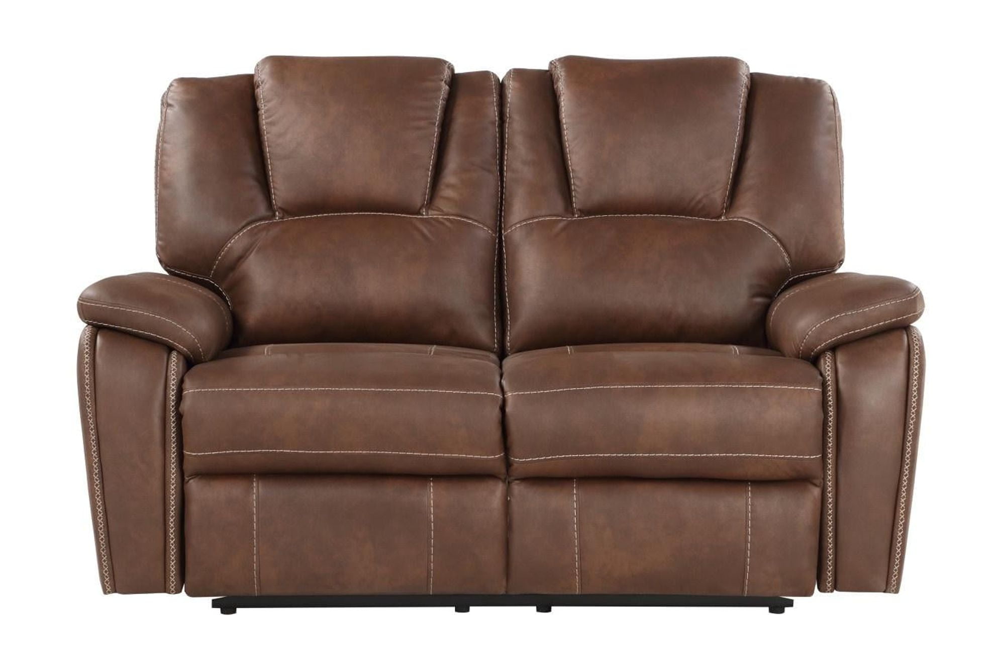 Chestnut Brown Faux Leather 62'' Reclining Loveseat with Pillow-Top Arms