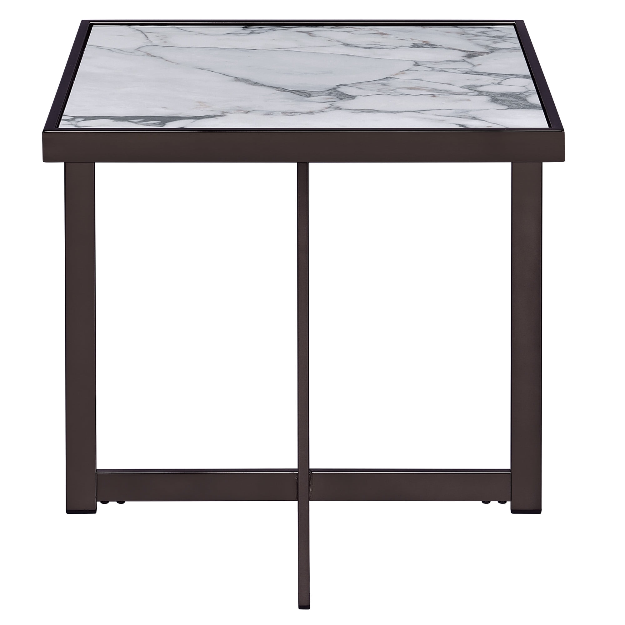 Kayley 23" White Sintered Stone Square End Table with Black Metal Base