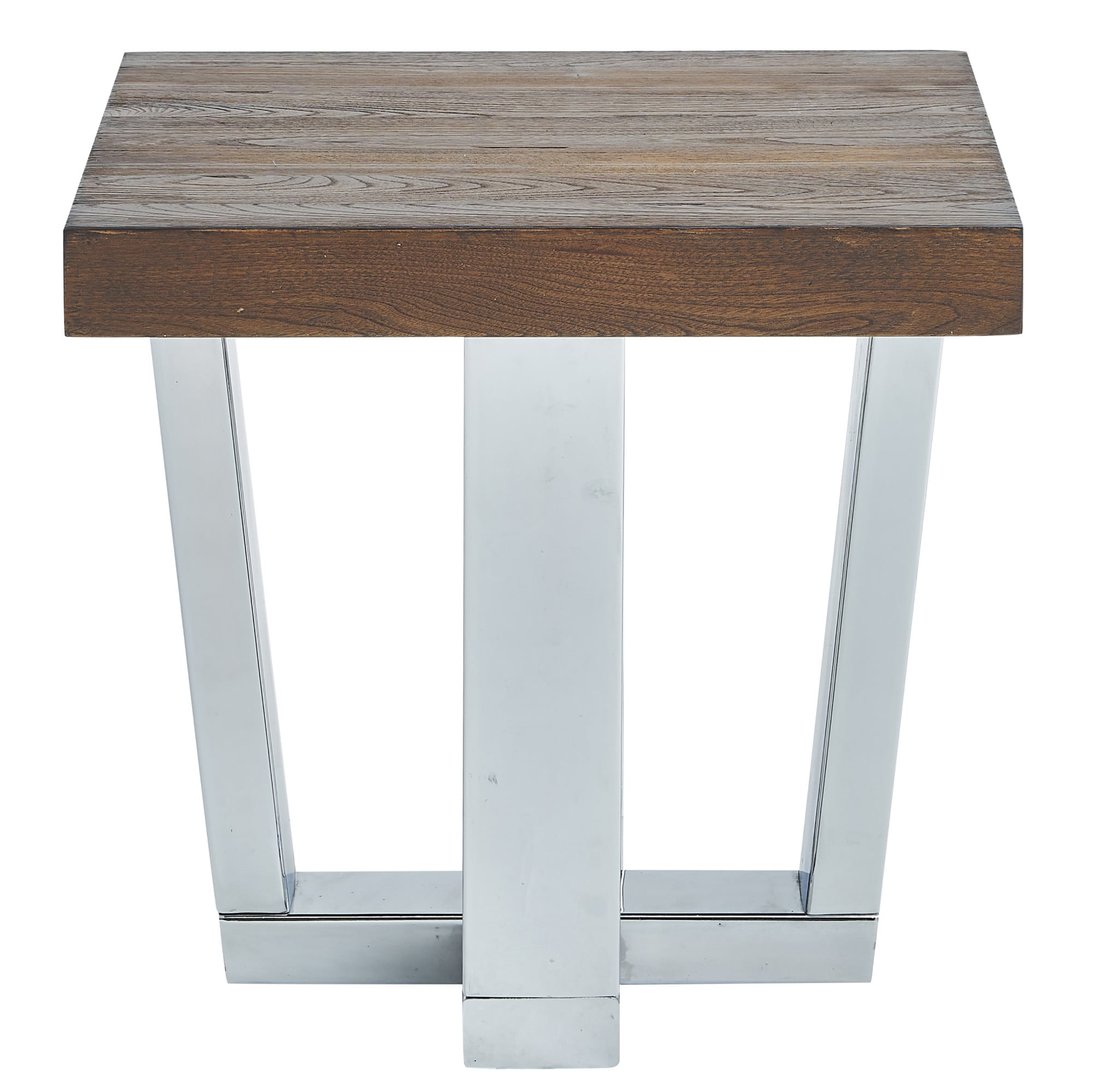 Chestnut Wood and Chrome Square End Table