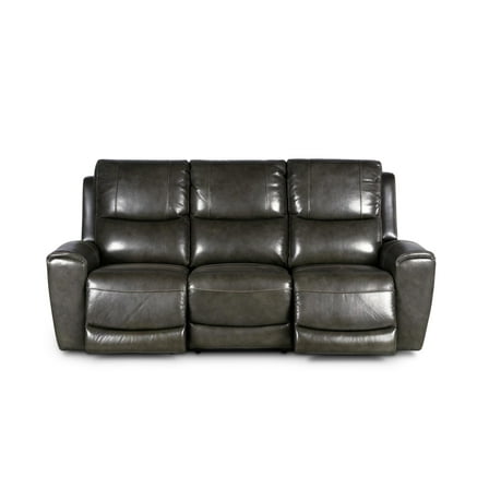 Steve Silver Laurel Dual Power Reclining 86" width Leather Sofa with Console, Gray