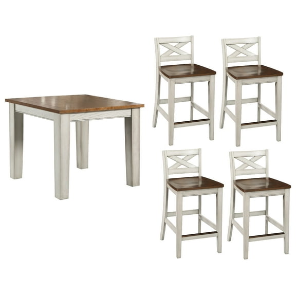 Steve Silver Lindale 5-Piece Engineered Wood Counter Dining Set in White