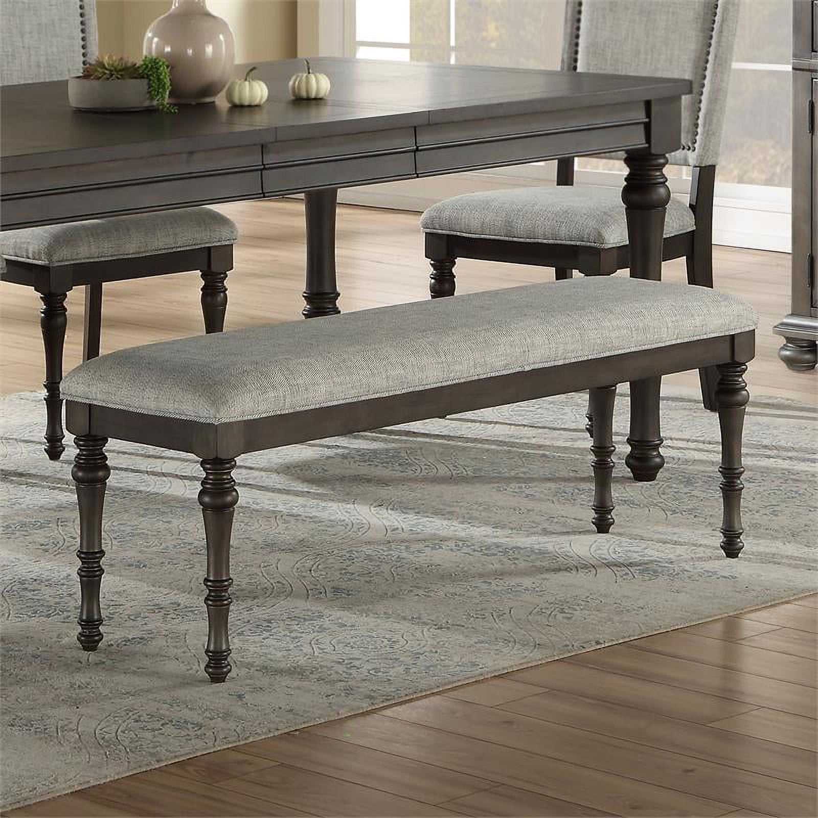 Transitional Linnett 54" Upholstered Bench in Gray Linen