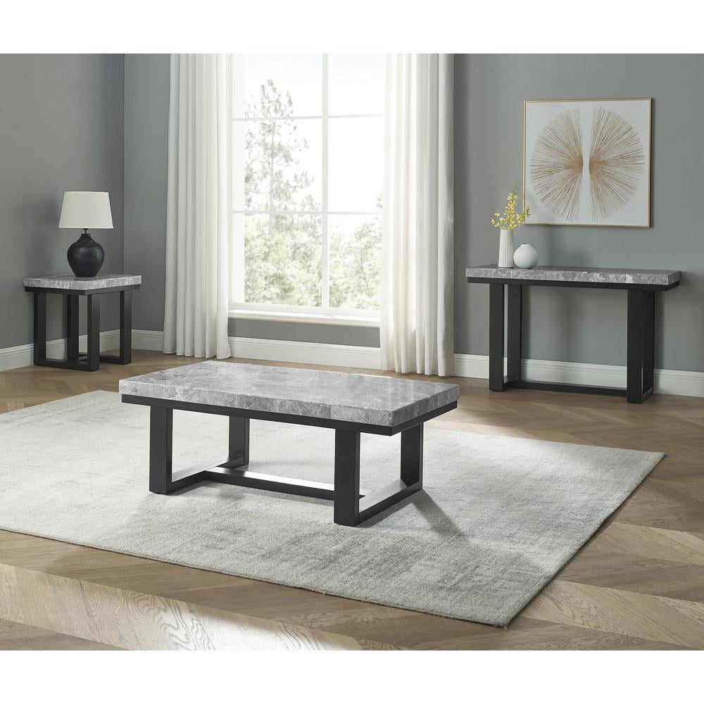 Lucca Gray Marble and Espresso Wood 3-Piece Occasional Set
