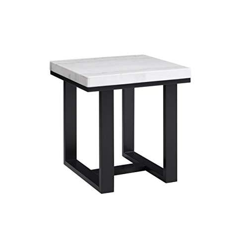 Sleek Black & White Marble Rectangular End Table with Espresso Base