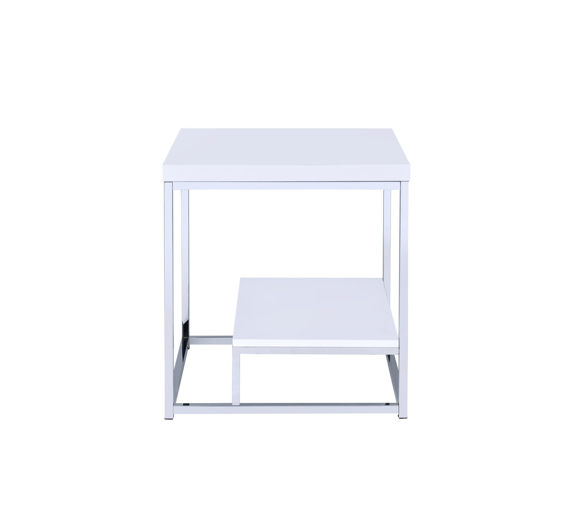 Lucia White and Chrome Metal End Table with Shelf