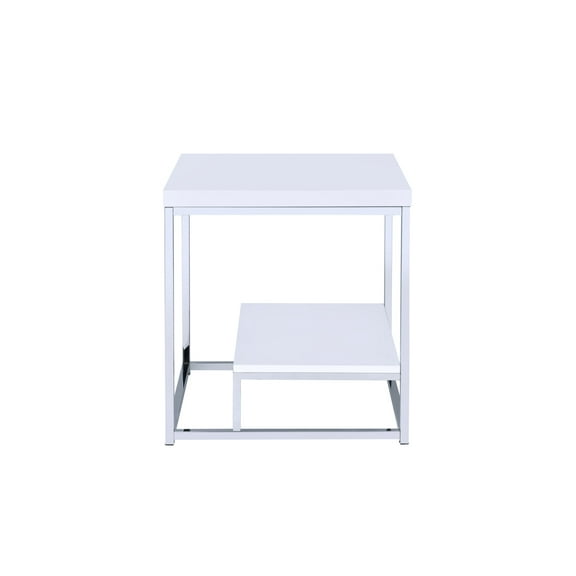 Steve Silver Lucia 24" Square End Table in White and Chrome Metal