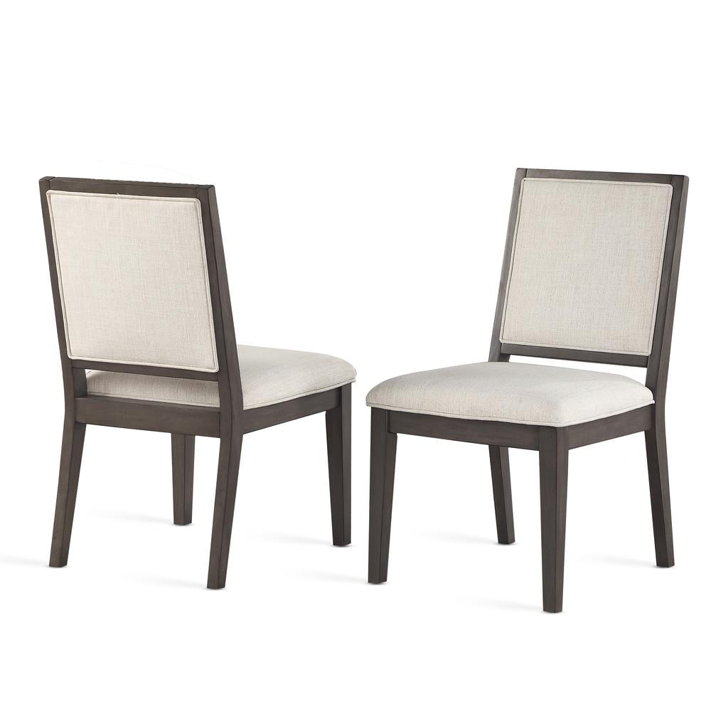 Beige Linen Upholstered Side Chair with Wood Frame