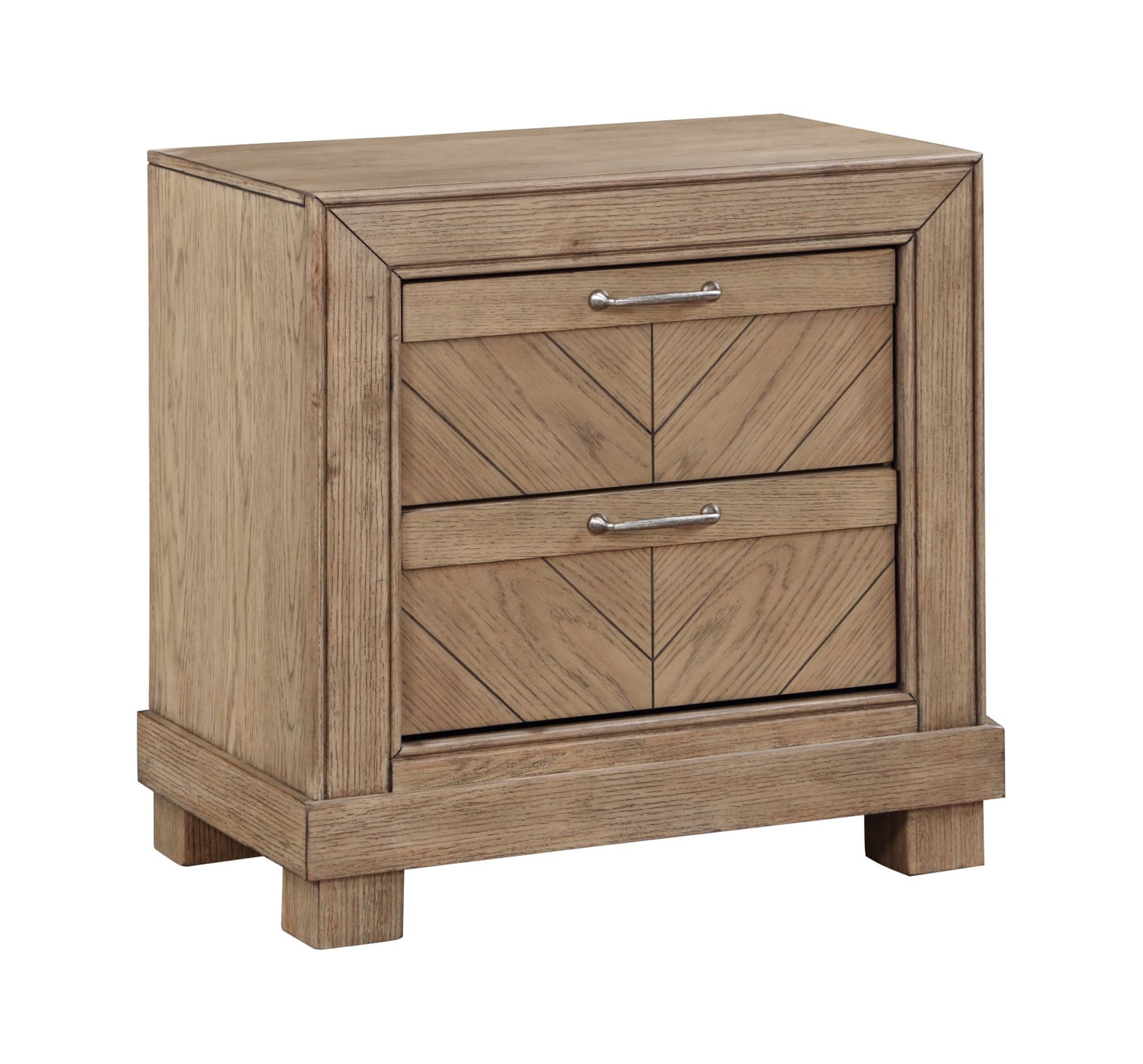 Weathered Sand Rustic Wood 2-Drawer Nightstand