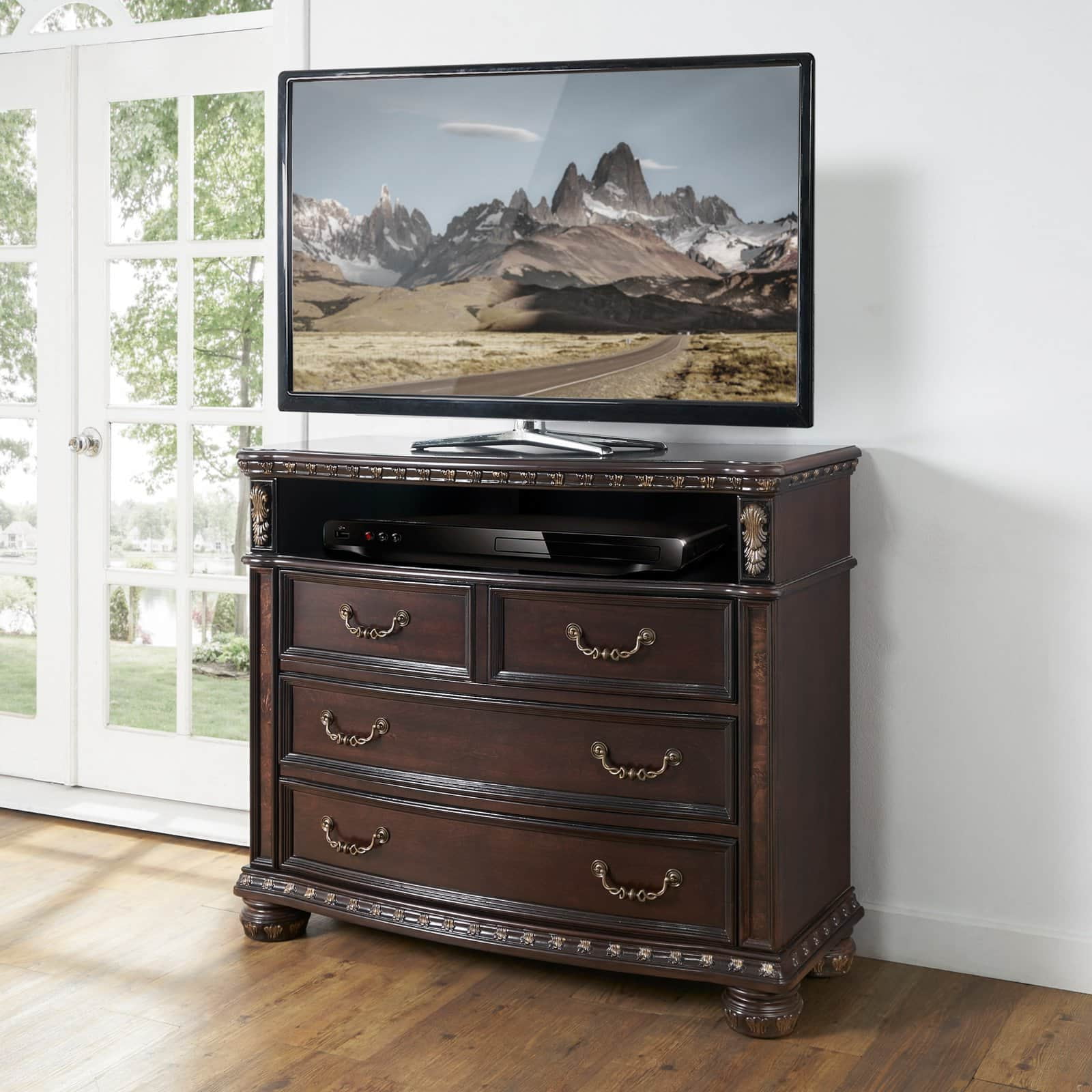Rich Cocoa Brown Media Chest with Dovetail Drawers