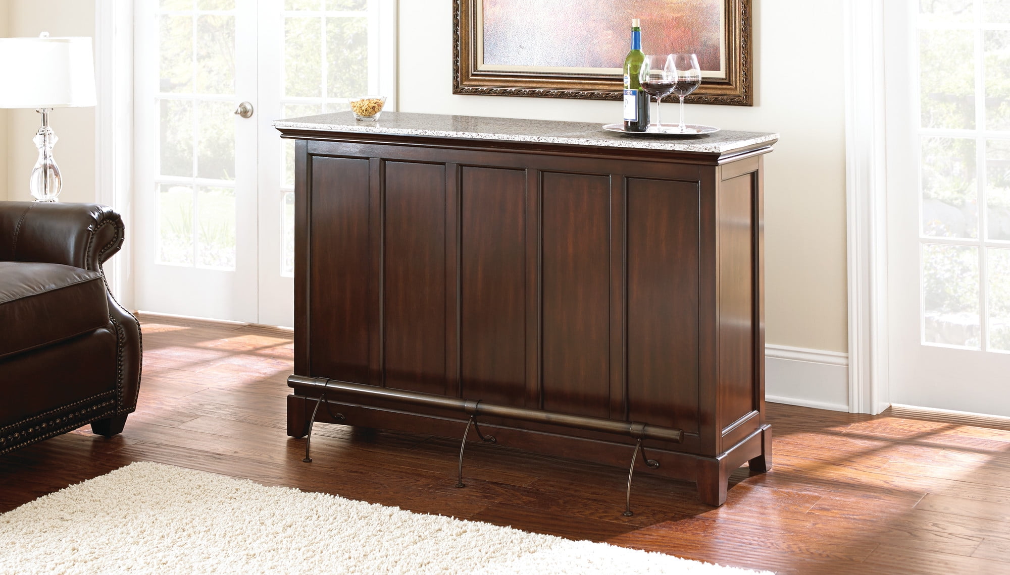Newbury Medium Cherry Hardwood Bar with Foot Rail