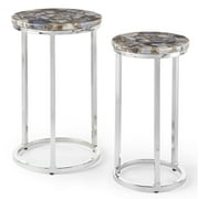 Steve Silver Onyx Contemporary 2-Piece Round Nesting Table with Agate Top, Nickel