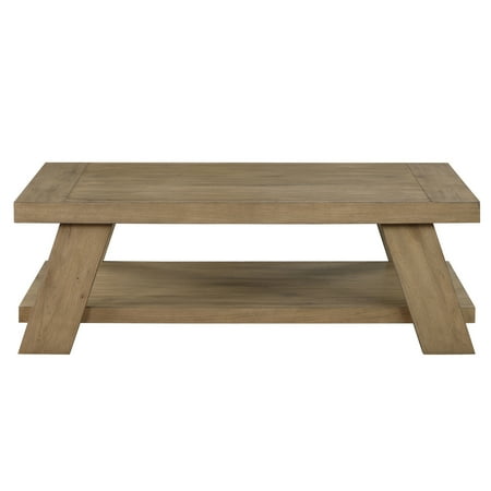 Steve Silver Orinda Modern Rectangle Cocktail Table with Bottom Shelf, Warm Caramel