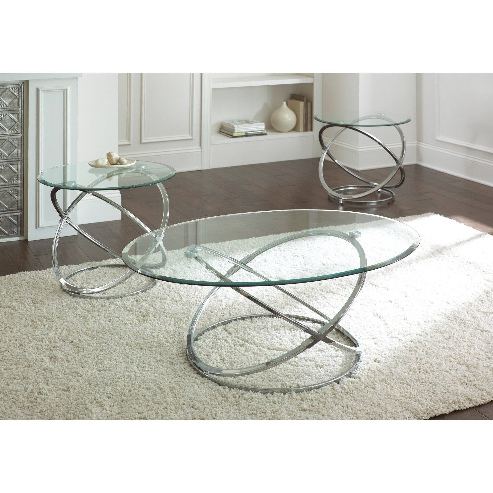 Chrome glass coffee table set deals