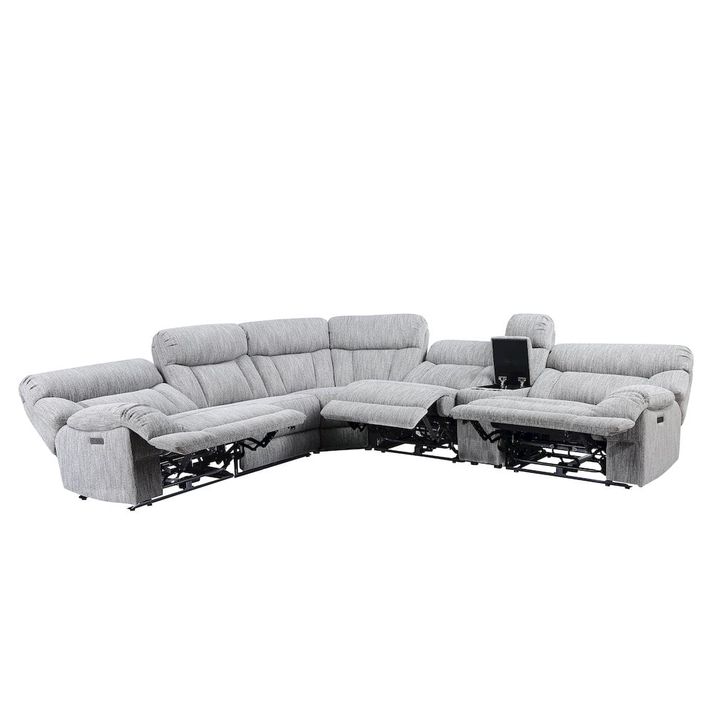 Gray Herringbone Six-Piece Fabric Sectional with Pillow-top Arms