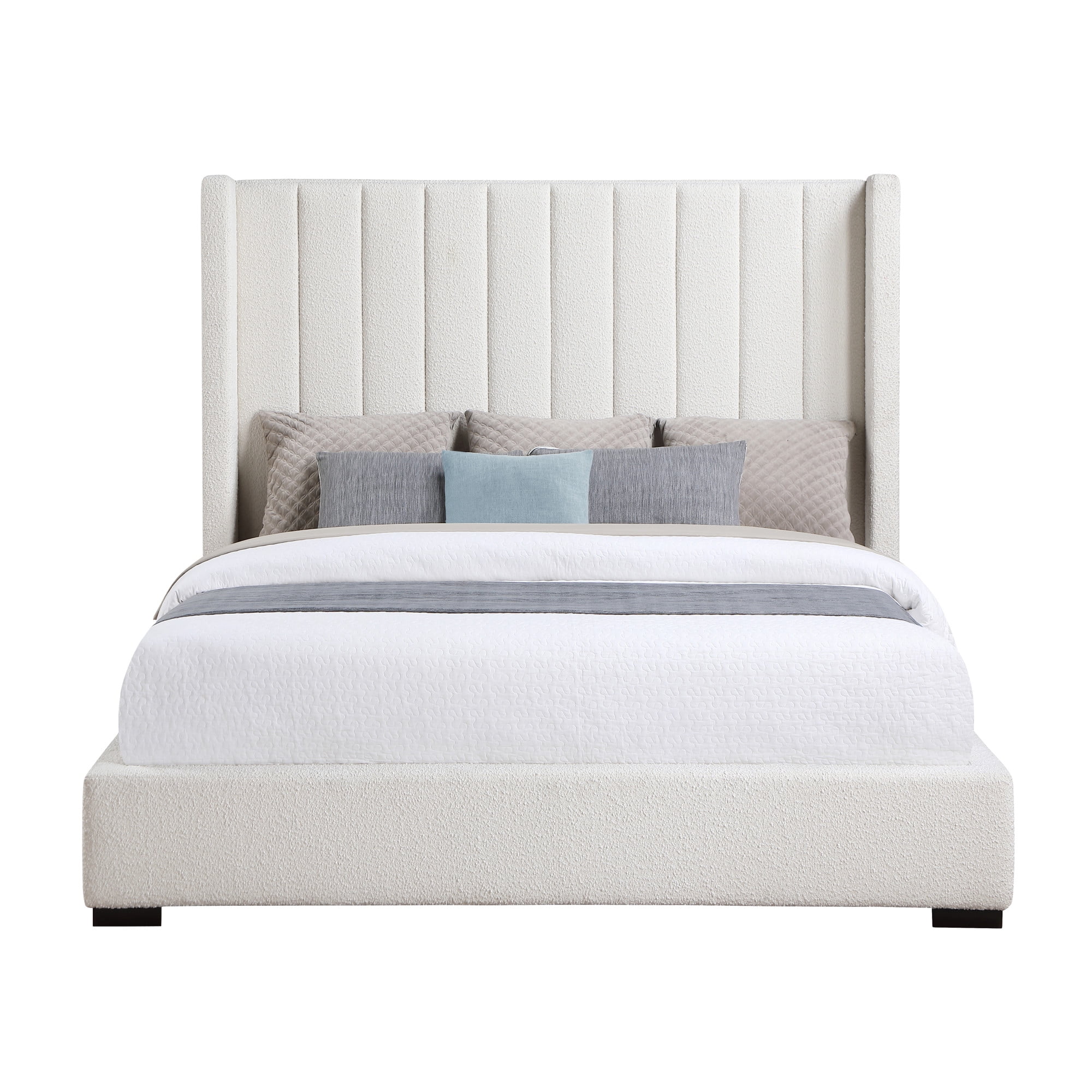 Steve Silver Pearson Queen Cream Boucle Upholstered Bed with Steel Frame