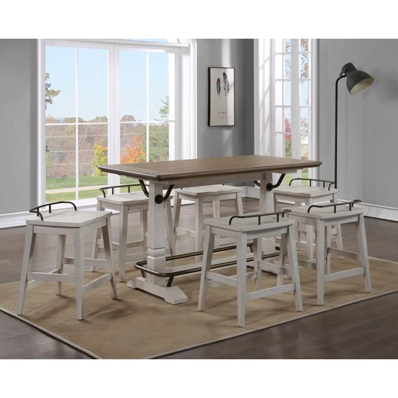 Steve Silver Pendleton Farmhouse 5-Piece Dining Counter Set with Pedestal Base, White