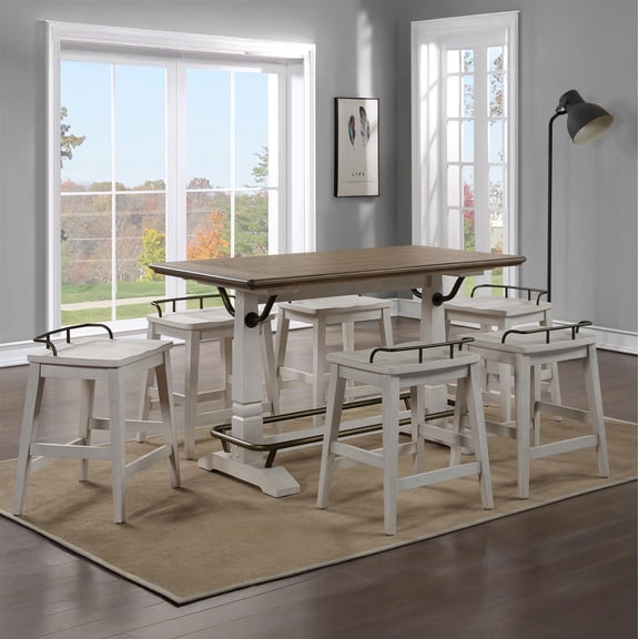 Steve Silver Pendleton Farmhouse 5-Piece Dining Counter Set with Pedestal Base, White