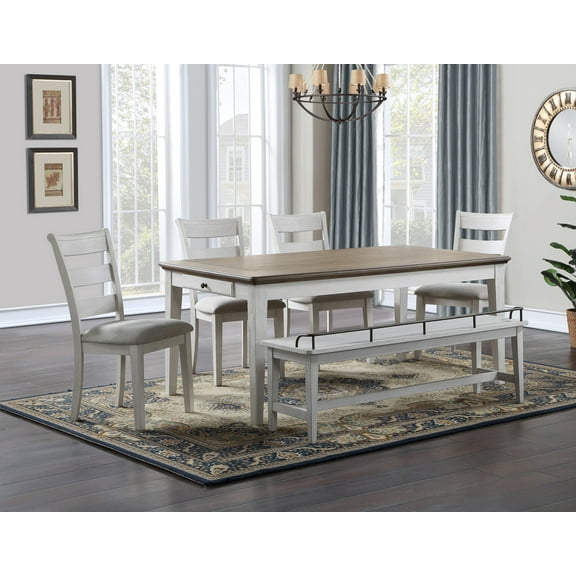 Steve Silver Pendleton Farmhouse 6-Piece Dining Set with Bench, Ivory and Honey Brown