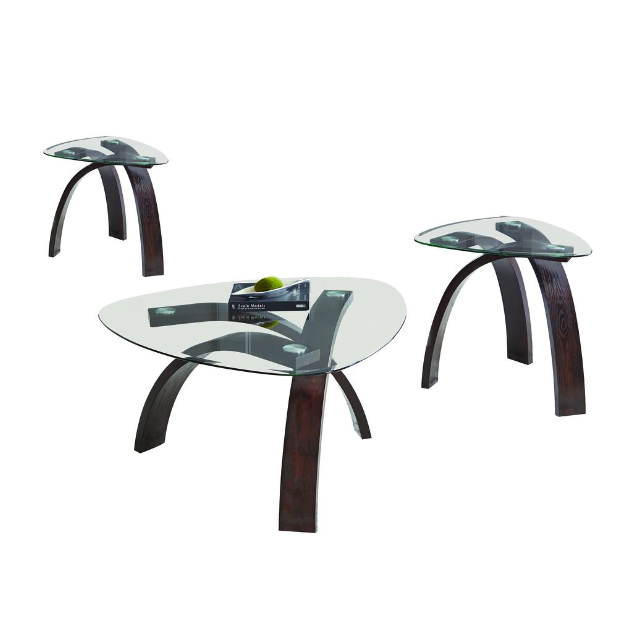 Pitman 3-Piece Dark Brown Bentwood and Glass Occasional Set