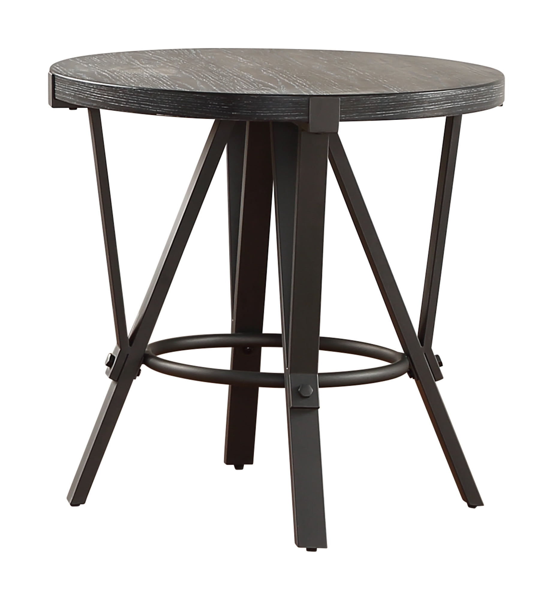 Portland 24-Inch Gray Wood and Metal Round End Table