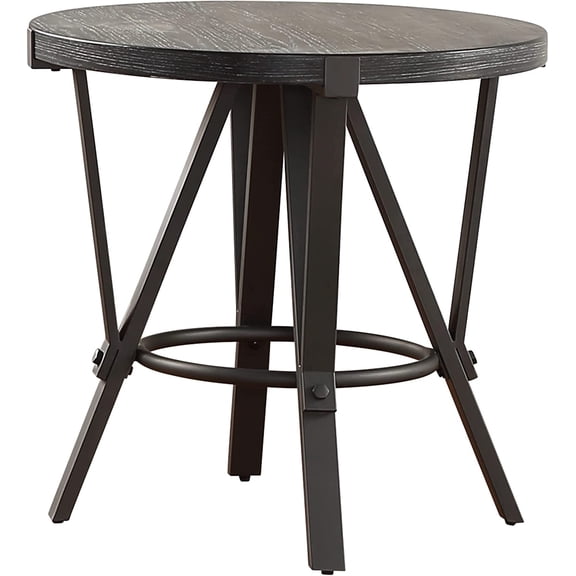 Steve Silver Portland Round Cocktail Side/End Table/Night Table, Crafted from Asian Ash Veneers, Iron Base, Industrial/Modern/Transitional, 24" L x 24" W x 24" H, Grey
