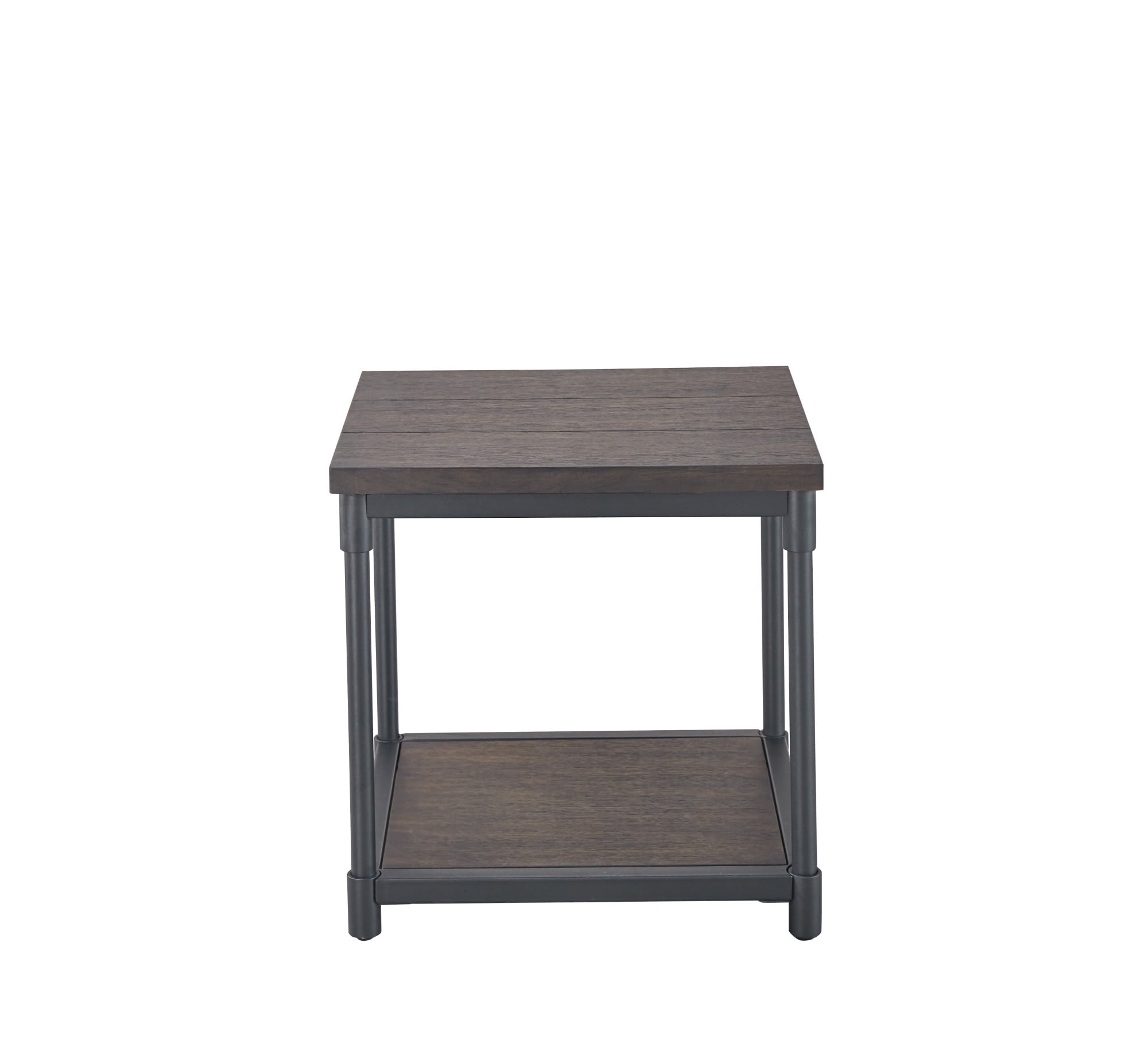 Prescott Smokey Oak and Black Metal Rectangular End Table with Storage Shelf