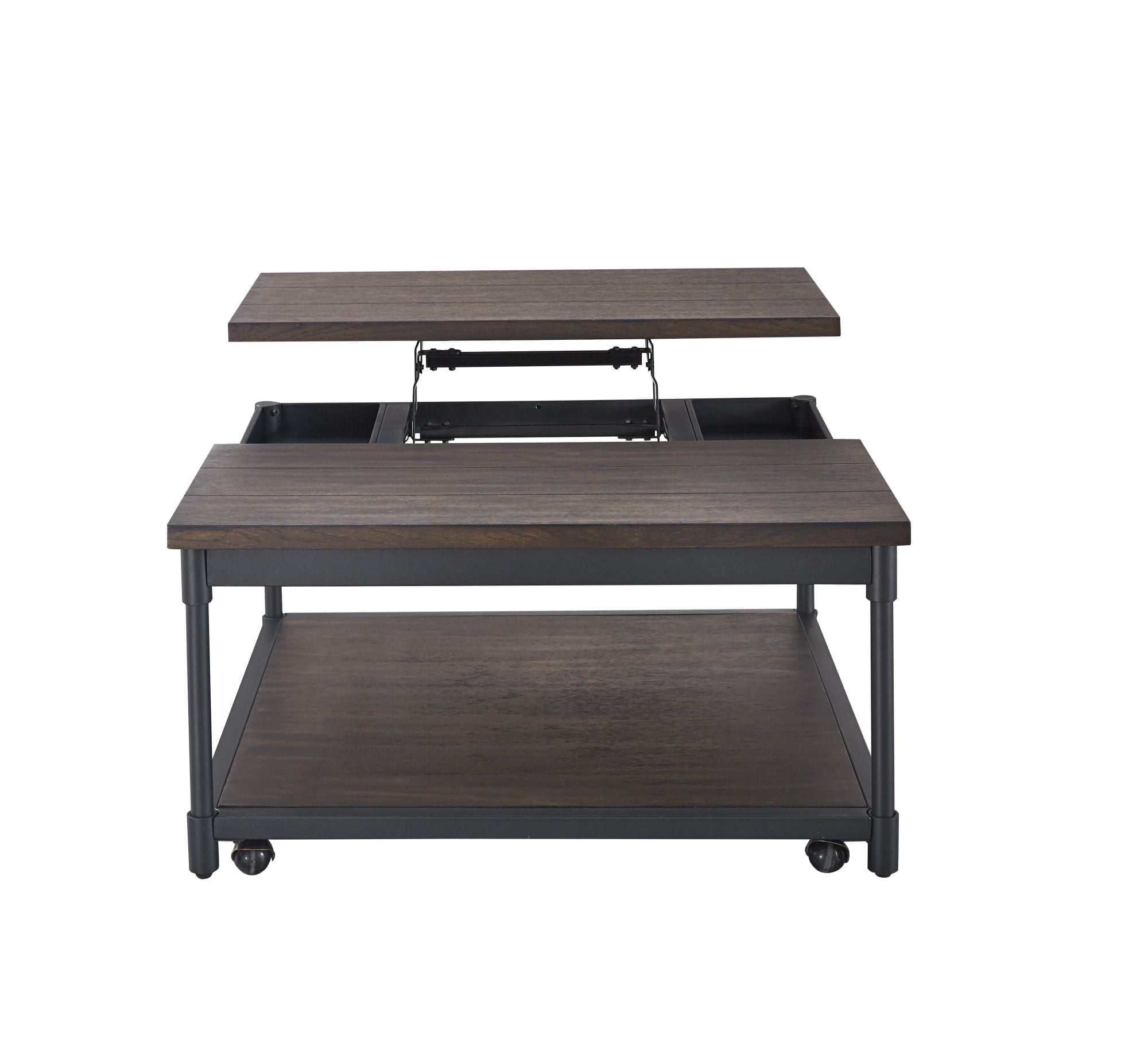 Transitional Prescott 36" Square Lift-Top Cocktail Table in Brown and Black