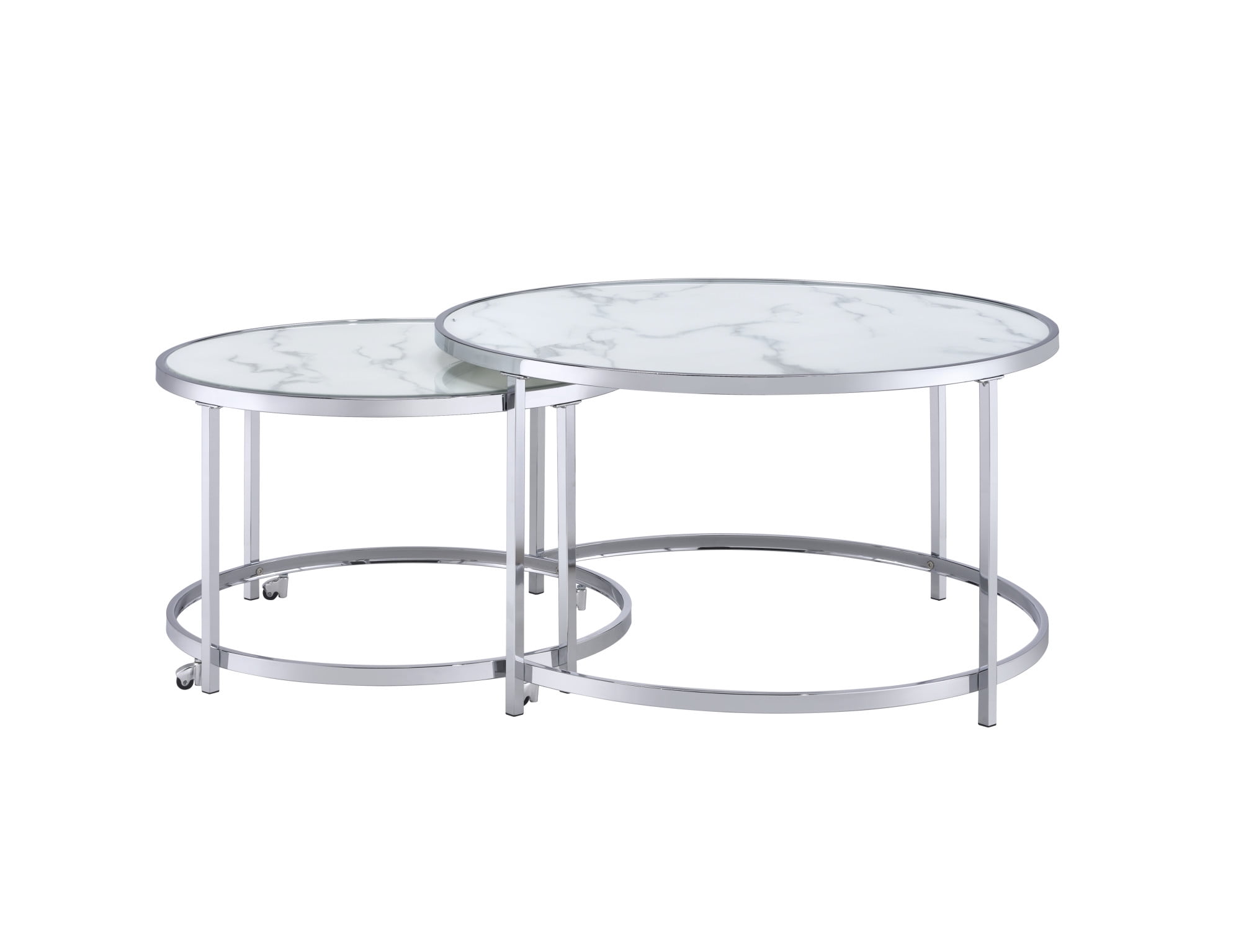 Elegant Rayne Round Nesting Cocktail Tables with Faux Marble Top