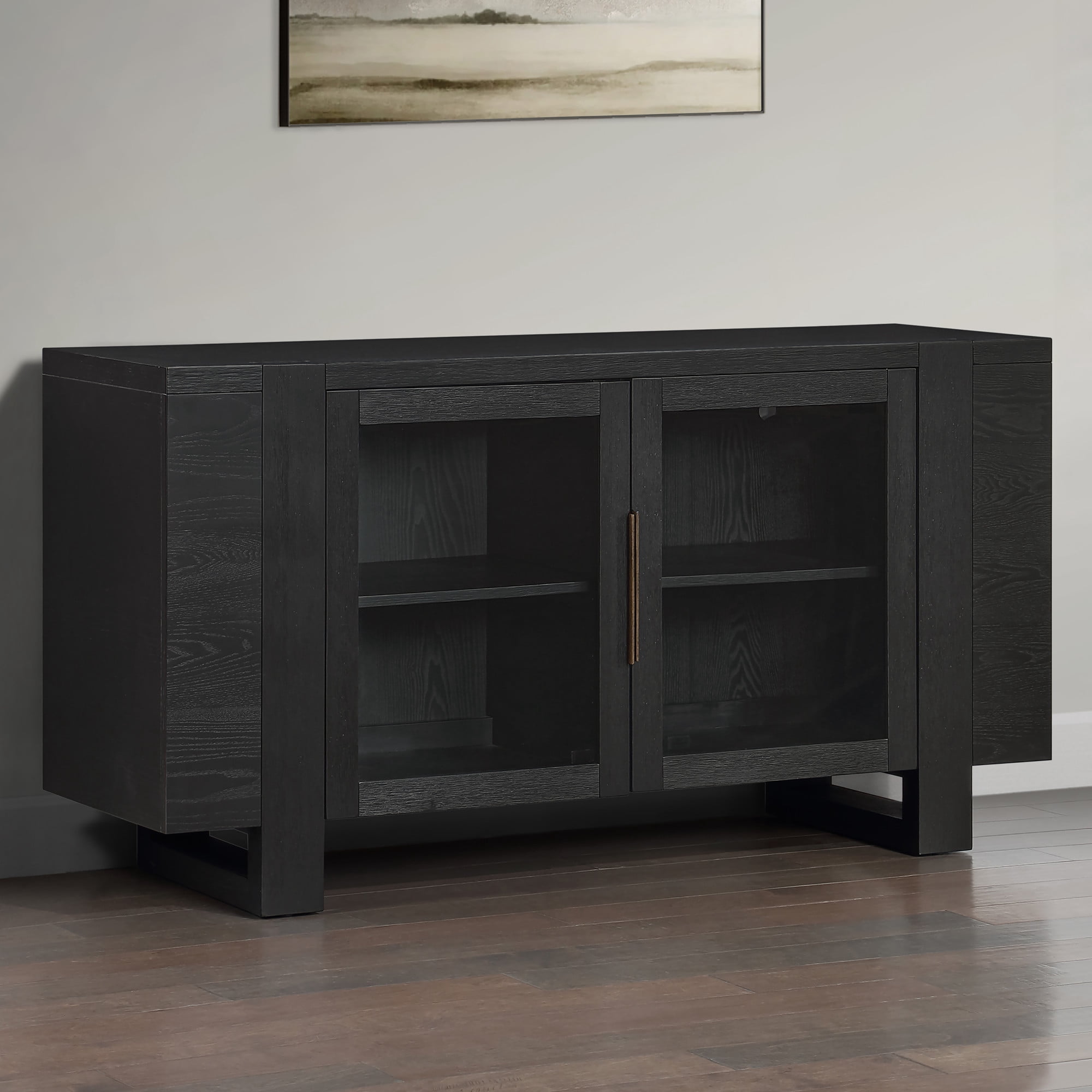 Steve Silver Reid 60 Inch Black Sideboard with Glass Doors & Charging Ports