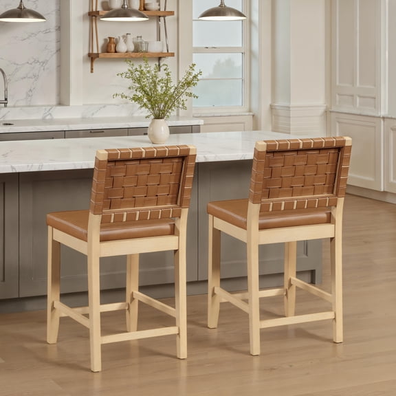 Steve Silver Reid Sand Counter Height Bar Stool with Camel Upholstery