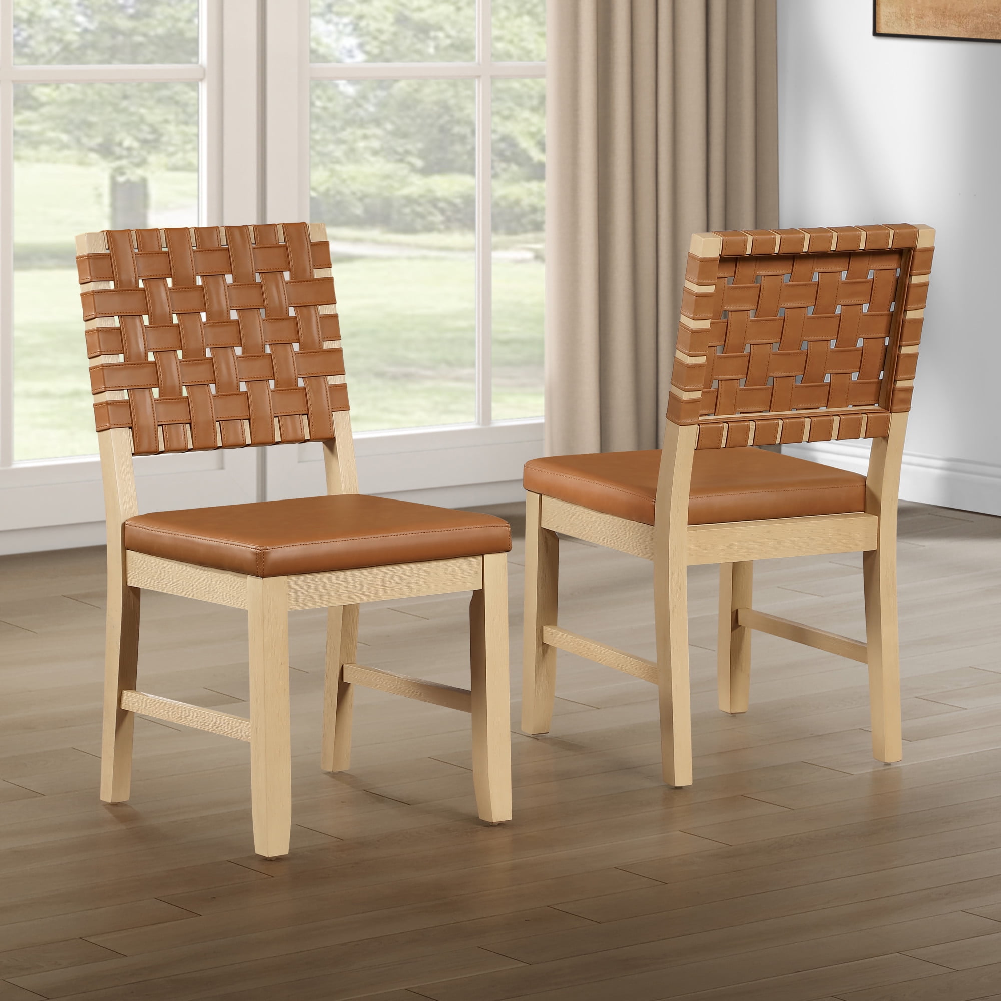 Steve Silver Reid Sand Dining Side Chair with Camel Upholstery