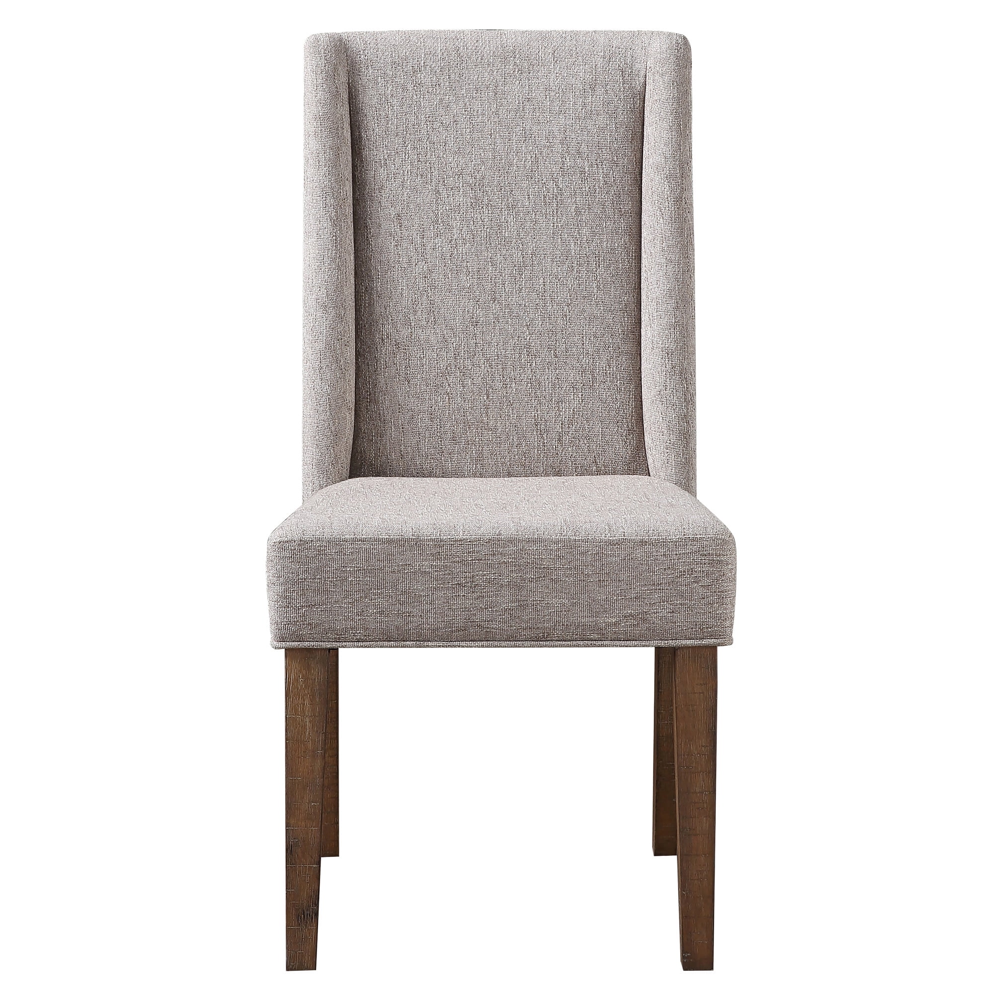 Beige Upholstered Wood Side Chair with Distressed Legs, Set of 2